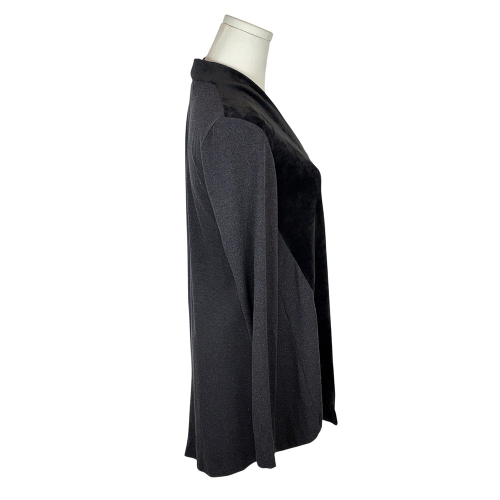 Alembika Velour & Knit Jersey V neck Long Sleeve Tunic Top Sz 1/Small Black - Picture 3 of 13